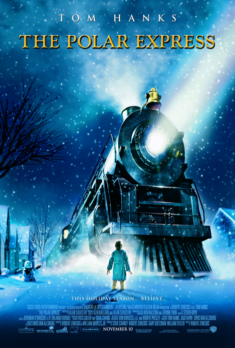 The Polar Express Poster featuring a small child looking at a train in the snow